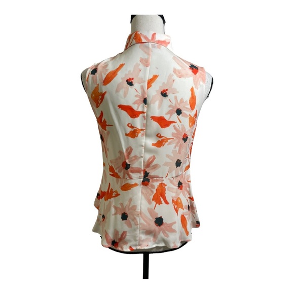Theory womens silk blouse mandarin  collar floral keyhole sleeveless size P Sm - Picture 4 of 8